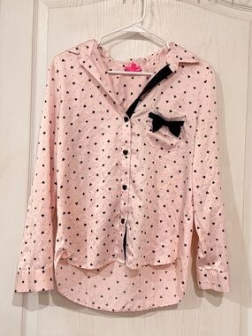 FINAL PRICE Betsey Johnson Pink Button-Front Heart Print Pajama Top